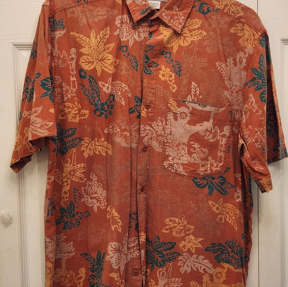 Back East Vintage Men's Floral Short Sleeve Shirt Sz L